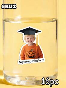 4/8/16pcs Customized Kindergarten Graduation Face Stickers - Personalized Kindergarten Graduation Face Stickers, 3 Styles Available | Cute Children's Graduation Gift | Graduation Party Decoration And Photo Album Stickers - Multicolor - View 9