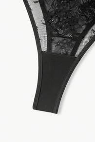 Bisouelle 3条装花卉蕾丝内裤，性感内衣 - 黑色 - 查看 5