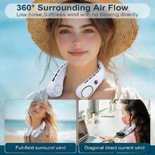 Neck Fan, Hands-Free Bladeless Neck Fan Portable Rechargeable, 360° Cooling Neck Fan, 5-Speed, Silent, 3000MAh Battery Powered USB Wearable Personal Fan For Women, Travel, Outdoor Gifts - 3000mAh - Blue - View 4