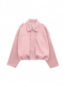 Women's Loose Casual Faux Fur Long Sleeve Single-Breasted Jacket, Suitable For Spring Wear Pink - Pink - View 6