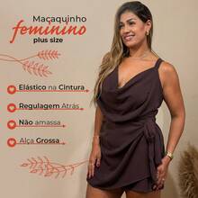 KIT 2 Macaquinho Plus Size Feminino Soltinho Modelo o Corpo Elegante Curto Decote V Shorts Saia - Preto + Preto - Visão 3