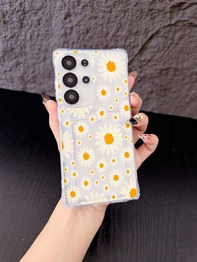 1pc Transparent White TPU Four-Corner Anti-Drop Case With Daisy Flower Pattern, Fashionable Versatile Creative Personalized Full-Coverage Protective Phone Case, Suitable As Birthday, Holiday, Anniversary Gift For Girlfriend/Boyfriend, Best Friend, Spouse, Family, Coworker, Compatible With IPhone