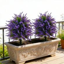 大型蓝紫色人造薰衣草树，带支架，采用抗紫外线材料制成，适合户外耐候摆放或室内装饰，营造浪漫氛围，非常适合用作婚礼背景、乔迁之喜、店铺陈列、情人节、复活节装饰——人造植物 - 彩色 - 查看 6