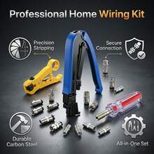 Coaxial Cable Crimper - Coax Cable Compression Tool Kit, Rg6 Rg59 Rg11 75-5 75-7, Wire Stripper, 10pcs F Male Connectors, 10pcs Female To Female Connectors - B-Black - View 2