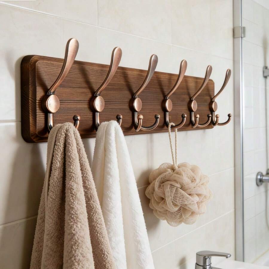 Porte-manteau vintage en bois massif haut de gamme, organisateur de crochet double mural, crochets en métal résistant à la rouille, plusieurs tailles et couleurs au choix, installation avec ou sans perçage, parfait pour l'entrée, la salle de bain, la chambre, la cuisine, pour accrocher les manteaux, les serviettes, les sacs, les clés, le rangement à la maison