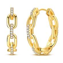 925纯银镀金链条耳环，精致镶嵌立方氧化锆的耳环，适合女性/女孩日常佩戴 - 金色 - 查看 1