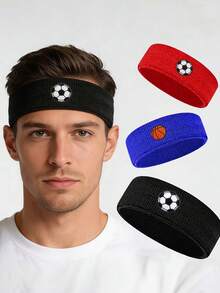 1pc Soccer Print Headband, Outdoor Fitness Sweat-Absorbing Headband For Fans, Wide Band Sports Headwrap With Soccer Elements, High Elasticity Sweatband, Elastic Hairband, Unisex Moisture-Wicking Hair Tie, Casual Hair Accessory, Ideal For Sports, Gym, Yoga, Running, Daily Exercise, Football Match, World Cup, Suitable For Men, Women, Teens, Athletes, Perfect Easter Gift, Mother's Day Present, Spring Sports Essential - Multicolor - View 3