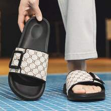 男士复古图案拖鞋，单带设计，防滑耐磨，平底，舒适百搭 - 白色 - 查看 4