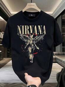 Printed Cotton T-Shirt, Plus Size, Men's Clothing, Angel, Renaissance, Front Print, Short Sleeve T-Shirt For Men, Y2K, Oversized Shirt For Men, Sizes S-5XL, Summer Tops, 100% Cotton. - 黑色 - 查看 9