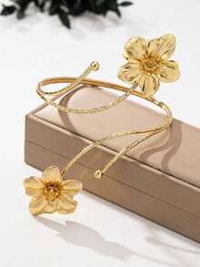 1pc European & Punk Style Exaggerated Alloy Metal Multi-Color Enamel Floral Bracelet, Fashionable And Cool For Summer. Colorful Floral Arm Chain, Suitable For Women Daily Wear, Various Holidays, Mother's Day Gift, Social Events, Beach Vacation Jewelry - 黑白 - 查看 12