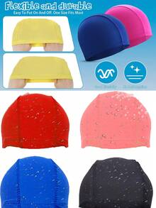 Bonnet de bain noir imperméable pour le fitness, bonnet de bain en tissu, bonnet de bain en tissu confortable sans pression, tissu à haute élasticité qui ne comprime pas la tête, bonnet de bain haut de gamme - Multicolore - Voir 4