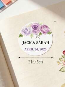 12/24/40 pièces Autocollants de cercle de mariage floral avec texte personnalisé, autocollants de mariage aquarelle rose personnalisés, noms de couple personnalisés et date de décoration, autocollants de fleurs romantiques pour invitations/souvenirs/cadeaux de retour pour les invités, parfait pour le mariage, la douche de mariée, la fête de fiançailles, cadeau unique pour la mariée, le marié, les décorations de mariage, les faveurs de mariage pour les invités - Multicolore - Voir 2