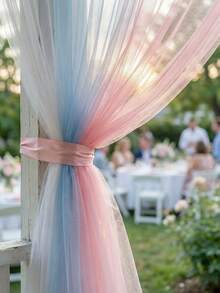 2件装蓝粉双色薄纱背景帘，性别揭晓派对薄纱帘，马卡龙蓝粉配色，一周岁生日派对拍照背景装饰，新生儿派对可重复使用柔软彩色薄纱背景，也适用于儿童房窗帘、婚礼窗帘 - 彩色 - 查看 10