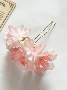 1pc Pink Floral U-Shaped Hair Clip, Vacation Beach Vibe Hair Accessory, Party & Wedding Hairstyle Decor,Summer,Festival,Birthday - Multicolor - View 6