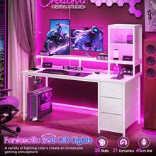 EnHomee 47"Gaming Desk Computer Desk With Power Outlets, Modern Desk Table Home Office Desk Vanity Table With Storage & Ergonomic Monitor Stand - 白色 - 查看 8