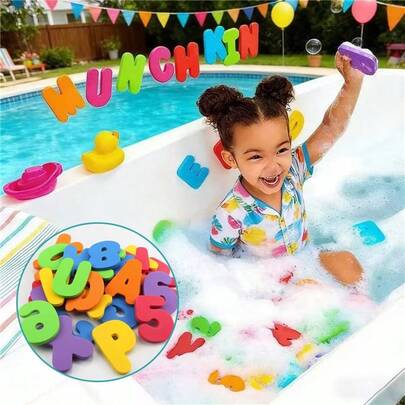 36件套软泡沫字母数字游泳池玩具，儿童漂浮泡沫玩具，益智玩具，泡沫字母，适合3岁及以上儿童，软泡沫ABC 123字母数字浴室字母玩具
