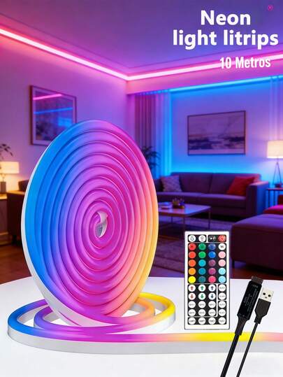1m Multicolor LED Strip USB-Plug Flexible Neon Adjustable-Light Strip Silicone Rope For PC/Laptops Kitchen Bedroom Indoor Outdoor Decoration,Neon RGB LED Strip Light Flexible Silicone Neon Light Multi-Color Changing-USB Powered With Remote Control Suitable For Bedroom, Living Room, Kitchen And Christmas Theme Decoration