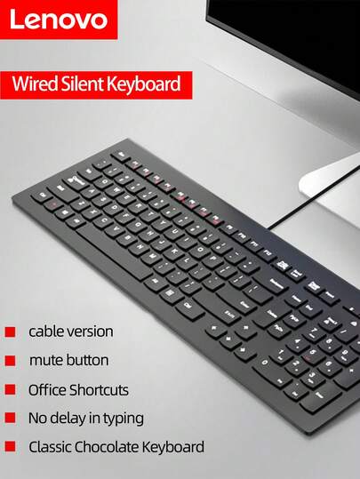 Lenovo Computer Keyboard Wired, Plug Play USB Keyboard, Low Profile Chiclet Keys, Large Number Pad, Caps Indicators, Foldable Stands, Spill-Resistant, Anti-Wear Letters For Windows Mac PC Laptop, Full Size
