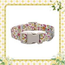 花卉印花狗项圈 - 春日花园设计 - 可调节米色五金配件 - 适合小型、中型、大型犬（幼犬） - 混合色 - 查看 2