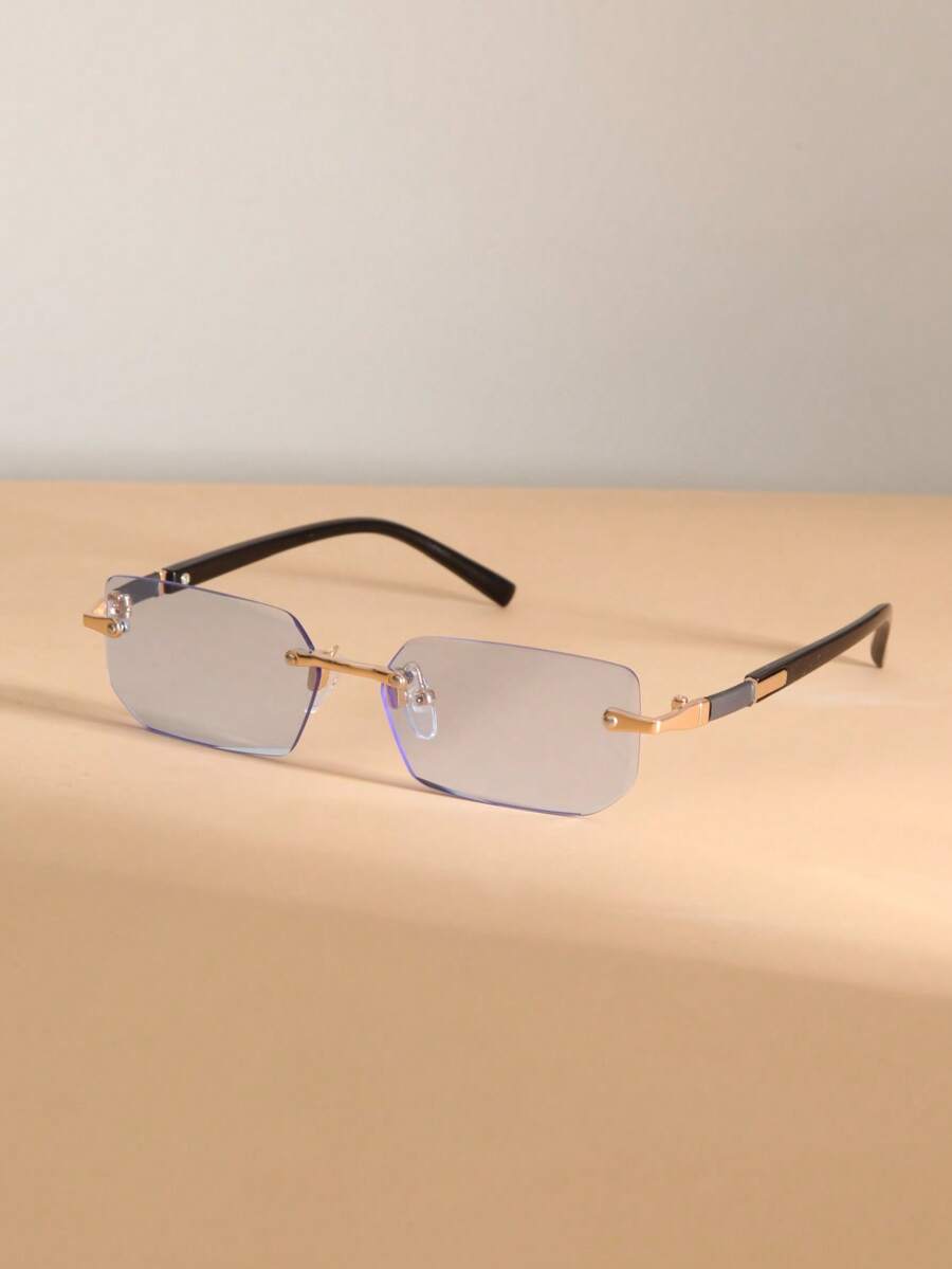1 pièce Lunettes de mode vintage à petits verres carrés sans monture, convenant pour le port quotidien, la plage, la photographie de rue - Bleu azur - Voir 1