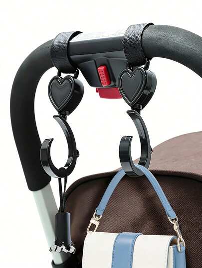 2个心形婴儿车挂钩 - 多功能免钻孔，360°旋转，耐用包袋挂钩，购物旅行的理想之选 - 送给父母的理想礼物