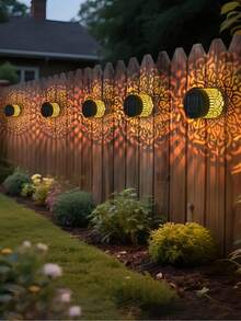 1/2/4pcs Solar Mandala Wall Lights, Waterproof Outdoor Projection Night Lights With Auto On/Off, Decorative LED Bulb Lamps For Garden Fence, Patio Wall, Pathway, Boho Style Garden Lights, Home Outdoor Wall Art Decor Gift - Multicolor - View 5