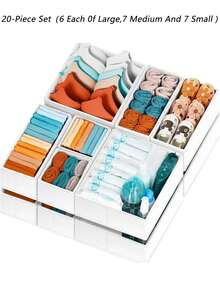 12/6/1 件装布艺抽屉收纳盒 - 可折叠可水洗衣柜收纳盒，适用于内衣、婴儿服装、胸罩、袜子、领带、围巾等，白色 - 白色 - 查看 21