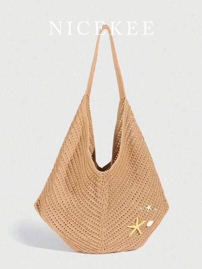 Bolso de hombro versátil, sencillo y casual, diseño de nicho, elegante y personalizado para llevar debajo del brazo, bolso de ganchillo de gran capacidad, ligero y de moda, adecuado para salidas diarias y la playa durante las vacaciones