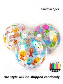 1/3/5pcs Transparent Printed Inflatable Beach Balls, Animal & Fruit Patterns, Suitable For Beach, Outdoor Party, Water Games, Durable PVC Material, Random Assorted - Multicolor - View 15
