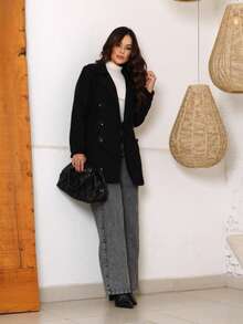 Elegant Women's Overcoat, Woolen Fabric, Mid-Length, Sophisticated And Stylish, Winter Fashion - 黑色 - 查看 6