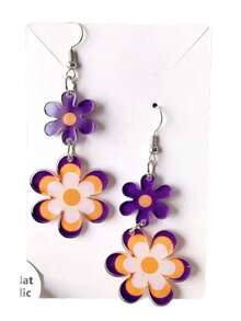 1 paire de boucles d'oreilles à tige fleuries 2D en acrylique connectées, élégantes et à la mode, convenant comme cadeau de la Saint-Valentin et pour un port quotidien - boucles d'oreilles - Voir 5