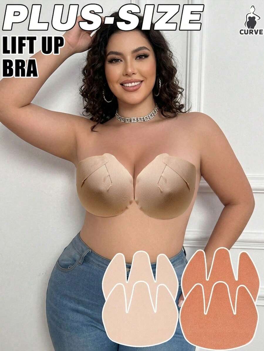 2/4pcs Plus Size Invisible Lift Adhesive Breast Petals, Instant Bust Enhancement Bra Tape Suitable For Backless Evening Gowns And Wedding Dresses, Strong Sweat-Proof Invisible Nipple Covers For Busty Women, Comfortable Strapless Adhesive Bra Suitable For Parties And Nights Out - Multicolor - View 1