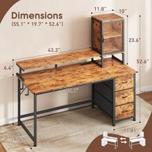 EnHomee 55"Gaming Desk Computer Desk With Power Outlets, Modern Desk Table Home Office Desk Vanity Table With Storage & Ergonomic Monitor Stand - View 11