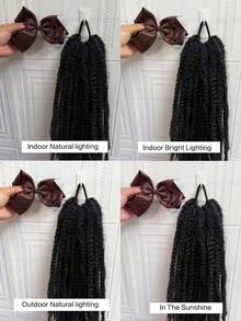 编织假发 非洲卷曲钩针假发 18英寸合成钩针编织马利辫子接发 带橡皮筋 耐热合成纤维 儿童仿辫子假发 - 自然黑 - 查看 10