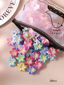 10/20/30pcs Muted Color Diagonal Striped Daisy Flower Hair Clips, Minimalist Cute Bangs Side Clips (Random Color),Festival,Party - Multicolor - View 7