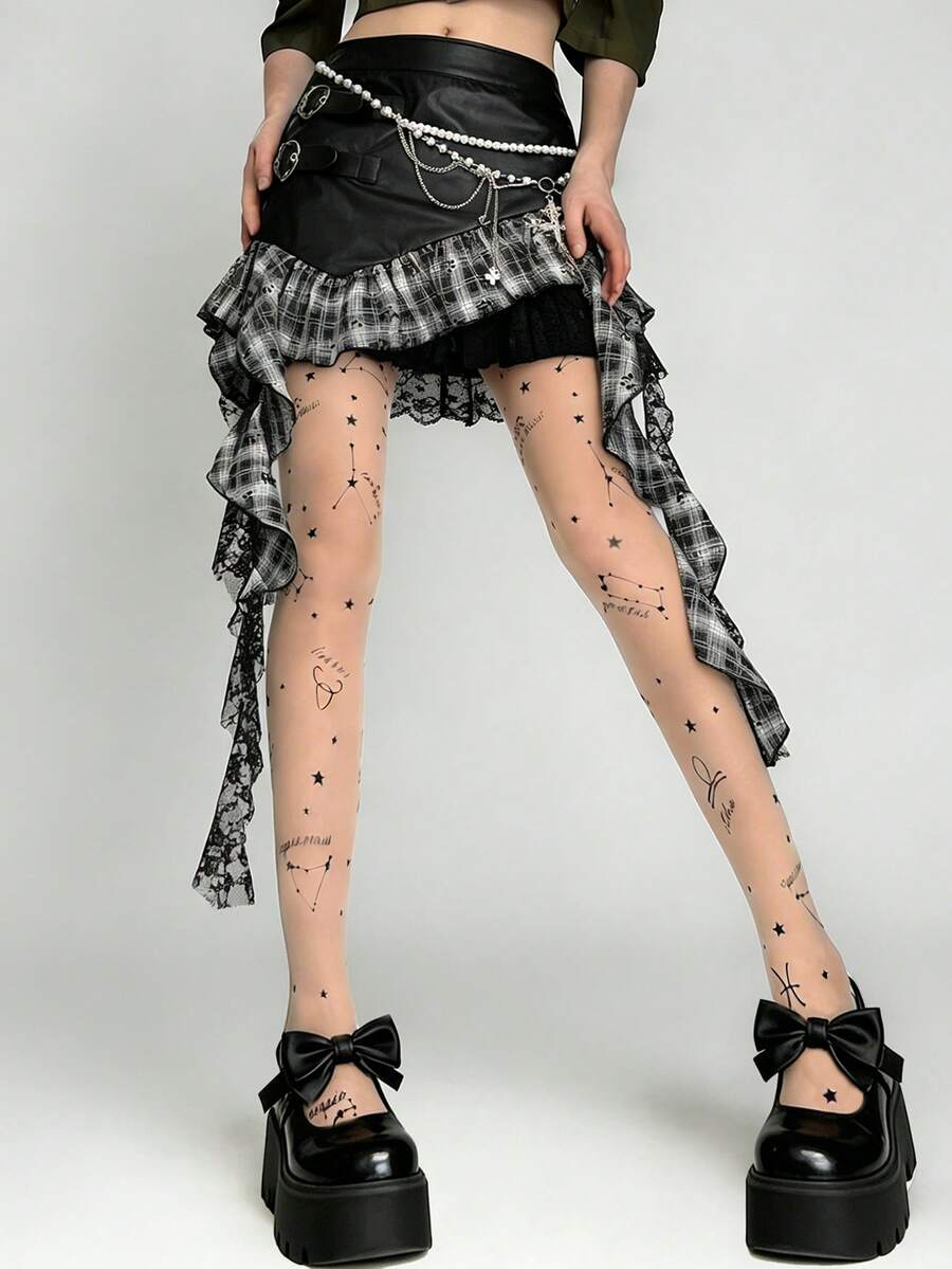 1 đôi quần tất nữ mùa xuân hè in hình chòm sao, chất liệu xuyên thấu phong cách Gothic Y2K, thích hợp cho tiệc tùng, câu lạc bộ và mặc hàng ngày. - Nhiều màu - Xem 1