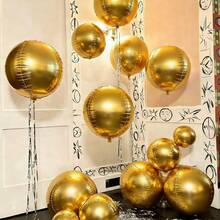 Piezas de Globos Redondos Iridiscentes con Lámina (1 Pieza de 22 Pulgadas, 3 Piezas de 12 Pulgadas, 3 Piezas de 10 Pulgadas), Globos Esféricos 4D, para Decoración de Bodas Cumpleaños San Valentín Aniversarios Día de la Madre Día del Padre de Graduación - Dorado - Ver 3