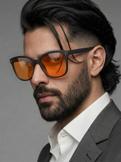 1 Cặp kính thời trang nam gọng vuông màu đen mờ bằng nhựa PC, thích hợp cho du lịch, nghỉ dưỡng và chụp ảnh đường phố.