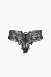 Bisouelle 女士镂空花朵蕾丝边修身性感丁字裤内衣 - 黑色 - 查看 1