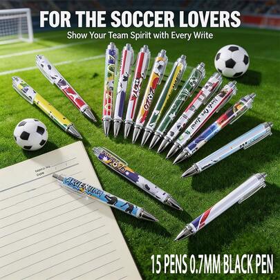 15pcs Football Themed Retractable Ballpoint Pens, Smooth Writing Quick-Drying Ink 0.7mm Black, Fashionable Minimalist Unisex Pens Suitable For Journaling, Drawing, School, Office Supplies, Holiday Gifts