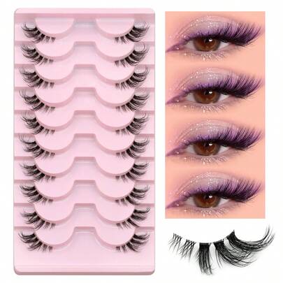 GROINNEYA 10 Pares de Cílios Postiços Curtos de Meia Tira 3D Falso Mink com Faixa Transparente Estilo Olho de Gato Efeito de Olhos Grandes Cílios de Anime Aparência Natural Cílios Postiços Fofos e Esvoaçantes Adequados para Maquiagem de Olhos Charmosos