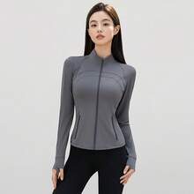Women's Sun Protection Clothing, New Summer Model, High Collar, Breathable And Fitted Yoga Jacket, Cooling Effect Sun Protection Jacket For Outdoor Use - Grey [Upgraded Version With Zippered Pocket] - View 2