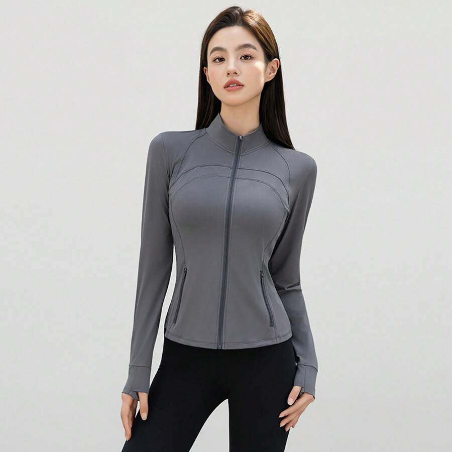 Women's Sun Protection Clothing, New Summer Model, High Collar, Breathable And Fitted Yoga Jacket, Cooling Effect Sun Protection Jacket For Outdoor Use