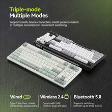 Acer 三模式无线蓝牙/有线可充电机械键盘，双色，静音，RGB背光，兼容笔记本电脑和台式机，OKR234（90键），水绿色 - 查看 1
