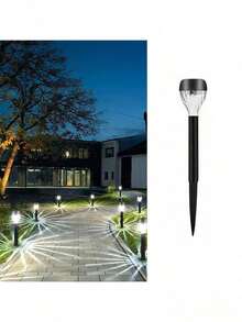 8pcs Solar Powered LED Lawn Lights Warm White LED Yard Lights Outdoor Pathway Lights Oval Waterfall Pattern Durable ABS Material Flat Installation Design Easy To Install Suitable For Garden Yard Patio Walkway Lawn Sidewalk Park - Multicolor - View 16