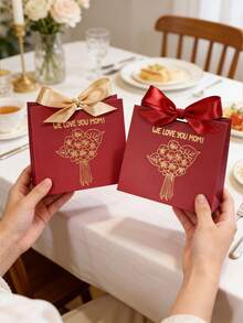 5pcs Mother's Day Gift Box With Gold Foil Flower Bouquet Design, Mini Paper Favor Packaging With Satin Ribbon Bow, Elegant Small Gift Wrap For Mom Appreciation Party, Candy Treat Holder For Birthday Wedding Baby Shower, Romantic Floral Keepsake Box, Easy To Assemble - 11.5X4.5X10cm - View 9
