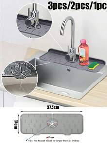 1pc/2pcs/3pcs Silicone Drain Mat, Kitchen Bathroom Faucet Anti-Splash Sink Drain Mat Filter - Multicolor - View 2