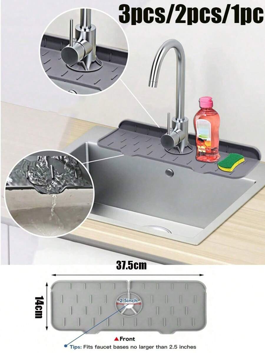 1pc/2pcs/3pcs Silicone Drain Mat, Kitchen Bathroom Faucet Anti-Splash Sink Drain Mat Filter