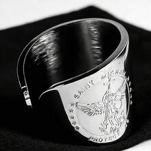 不锈钢大天使米迦勒骑士盾牌保护开口戒指护身符饰品，高品质不锈钢镀18K金，父亲节母亲节礼物，日常佩戴 - 戒指 - 查看 3