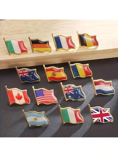 3pcs World Flag Lapel Pins, World Cup Flag Pins, Square Epoxy Flag Badges, Alloy Medal Brooches, Suitable For Various Events, Festivals, Conferences, Suit Pins